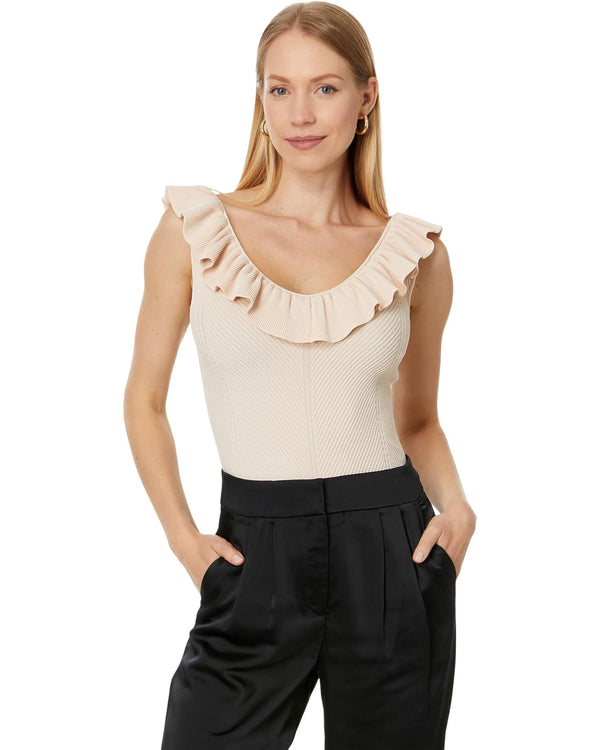 SAMAHA-Knitwear-Rib Detail V Neck Knit Top- Ted Baker Romania