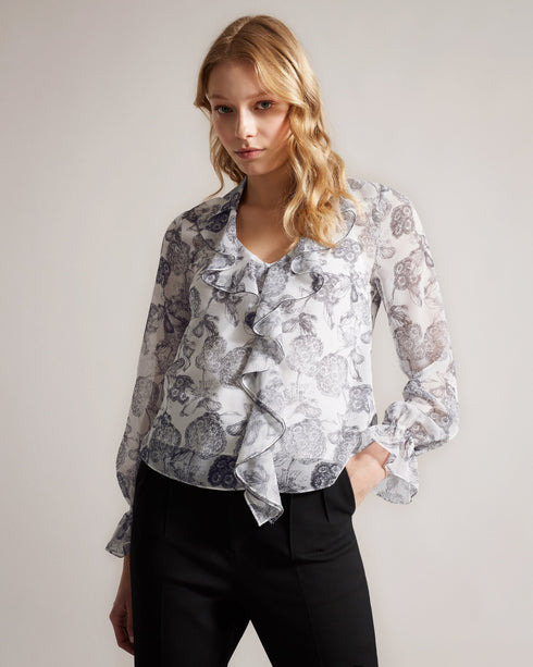 ANNIYE-Tops-Ruffle Blouse With Metal Ball Trim- Ted Baker Romania
