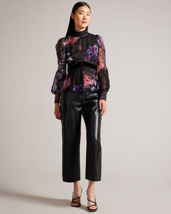 NEEVEH-Tops-Ladder Trim Velvet Top- Ted Baker Romania