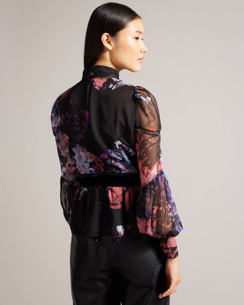 NEEVEH-Tops-Ladder Trim Velvet Top- Ted Baker Romania