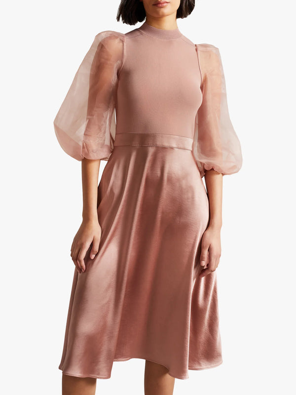 LHARRA-Dresses-Knit Satin And Organza Midi Dress- Ted Baker Romania