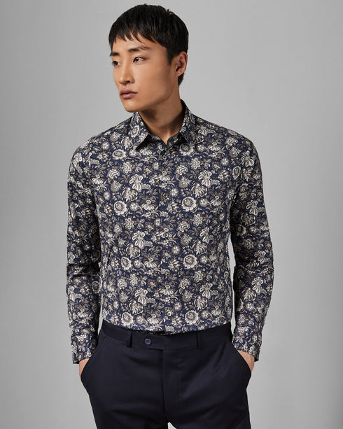 RIGATO-Shirts-Add A Floral Flourish To Your Formal Ensembles In The Rigato Shirt. Designed With Vintage Style Flowers, This Long-Sleeved Piece Is A Smart Addition For Any Suave Gent.- Ted Baker Romania