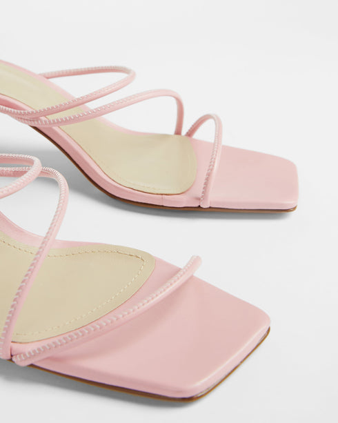 <P>Square Toe Spaghetti Strap Mid Heeled Sandal</P>