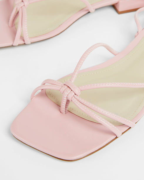 <P>Suede Square Toe Spaghetti Strap Flat Sandal</P>