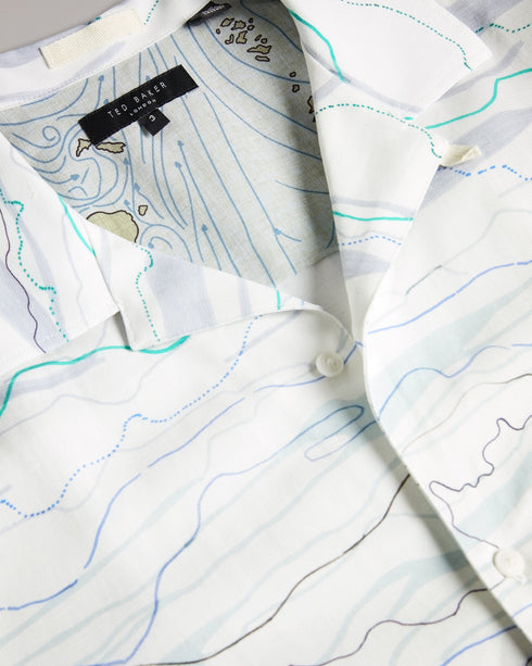 BRIARY-Shirts-Let BRIARY's waves pull you in with their effortless appeal. Made in a light weight, breathable fabric and featuring a revere collar, this shirt is perfect for the festival goer or beach-lover's wardrobe. Wear it buttoned up, or unbuttoned to let a little breeze in. Button up shirt Short sleeved Revere collar Abstract wave print Relaxed fit Linen blend Callum is 6'2" / 1.88m and wears Light Green in a Ted size 2- Ted Baker Romania