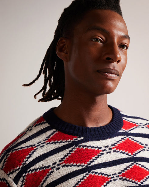 GLENFER-Knitwear-LS Jacquard Argyle Crew Neck- Ted Baker Romania