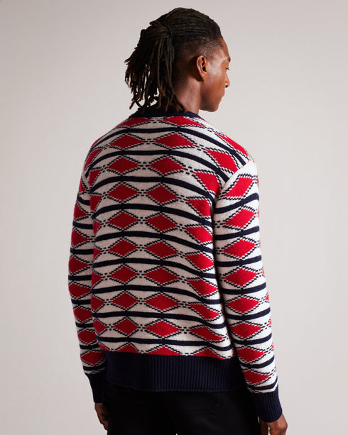 GLENFER-Knitwear-LS Jacquard Argyle Crew Neck- Ted Baker Romania