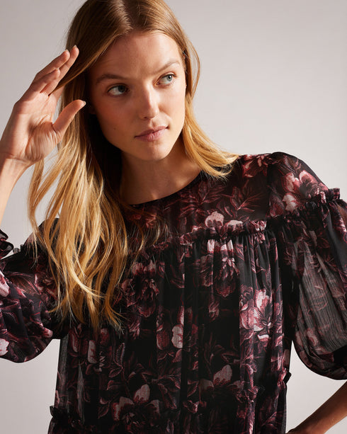 BARNABE-Dresses-Printed Tiered Mini Swing Dress- Ted Baker Romania