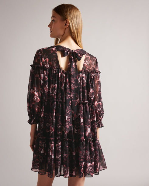BARNABE-Dresses-Printed Tiered Mini Swing Dress- Ted Baker Romania