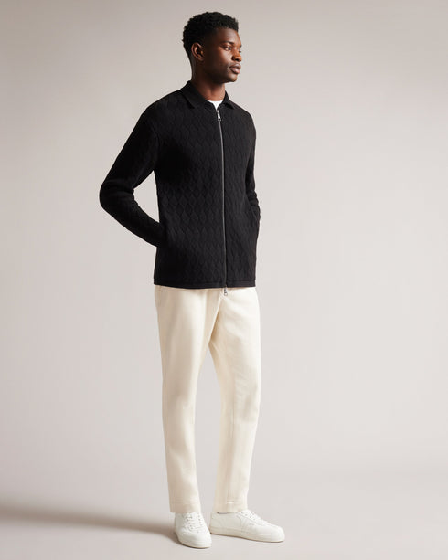 BRANM-Knitwear-BRANM is a wardrobe staple. Crafted from a cotton blend with ribbed trims and a classic collar to streamline your outerwear look. Wear it over a plain tee and pair with jeans for casual evenings and weekends.By choosing Ted Baker cotton products, you're supporting our investment in the Better Cotton Initiative's mission. This product is sourced via a system of mass balance and therefore may not contain Better Cotton. Knitted cardigan Cotton blend Zip fastening Classic collar Diamond texture P