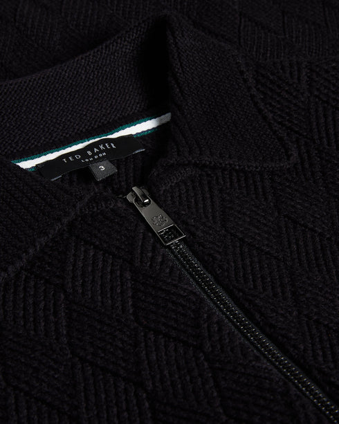 BRANM-Knitwear-BRANM is a wardrobe staple. Crafted from a cotton blend with ribbed trims and a classic collar to streamline your outerwear look. Wear it over a plain tee and pair with jeans for casual evenings and weekends.By choosing Ted Baker cotton products, you're supporting our investment in the Better Cotton Initiative's mission. This product is sourced via a system of mass balance and therefore may not contain Better Cotton. Knitted cardigan Cotton blend Zip fastening Classic collar Diamond texture P