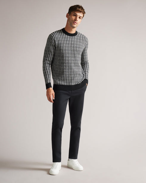 SCHIE-Knitwear-So comfortable you may never want to wear anything else, SCHIE will keep your warm in chilly weather. Featuring a geometric wave print, long sleeves and a casual crew neck, who says you can't have it all? Jumper Long sleeved Crew neck Geometric wave print Ribbed trims Joseph is 6'1" / 1.85m and wears Black in a Ted size 3- Ted Baker Romania