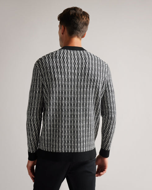 SCHIE-Knitwear-So comfortable you may never want to wear anything else, SCHIE will keep your warm in chilly weather. Featuring a geometric wave print, long sleeves and a casual crew neck, who says you can't have it all? Jumper Long sleeved Crew neck Geometric wave print Ribbed trims Joseph is 6'1" / 1.85m and wears Black in a Ted size 3- Ted Baker Romania