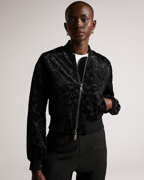 ZARIYA-Jackets-Velvet Burnout Floral Cropped Bomber- Ted Baker Romania
