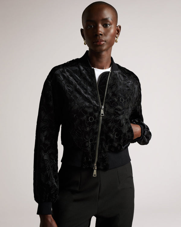 ZARIYA-Jackets-Velvet Burnout Floral Cropped Bomber- Ted Baker Romania