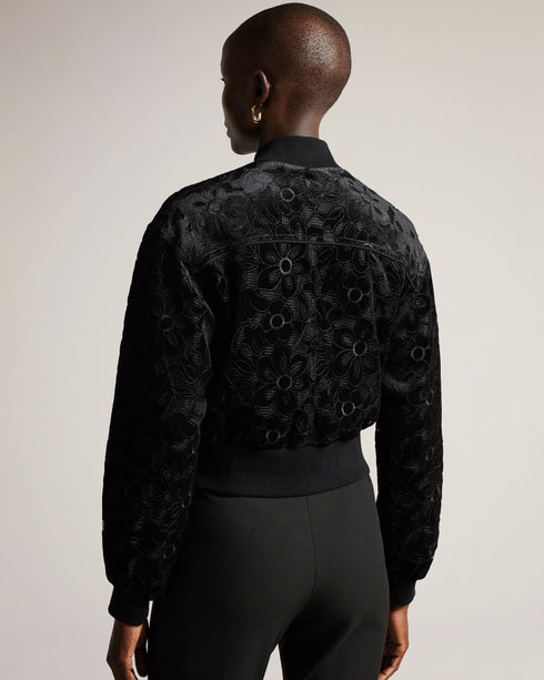 ZARIYA-Jackets-Velvet Burnout Floral Cropped Bomber- Ted Baker Romania