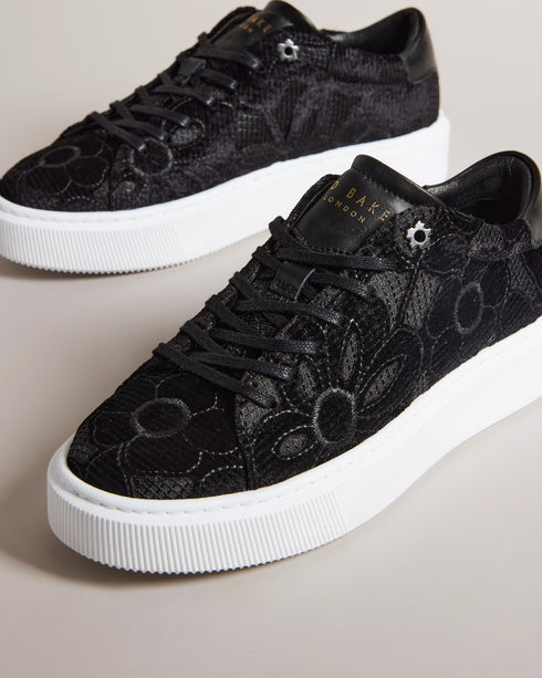 <P>Floral Platform Velvet Sneaker</P>