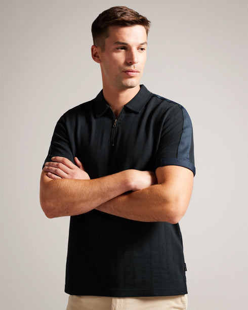 ABLOOM-Tops-The classic polo gets a fresh update with ABLOOM's textured knit, for an elevated casual look you can wear all weekend long. A classic collar, short sleeves and modern zip placket are sure to impress at the office party.The fabric of this product contains 80% organic cotton. Organic cotton has a proven lower environmental impact than conventional cotton, as it reduces water usage, greenhouse gas emissions, and eliminates the use of harmful chemicals in the farming process. Polo shirt Textured kn