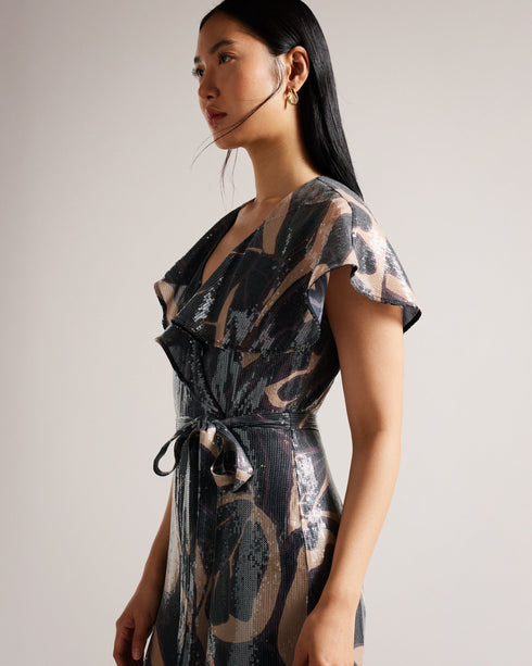 EDENNIE-Trousers-EDENNIE is the jumpsuit to end all jumpsuits. Add barrels of sparkle to your look with this abstract printed piece, complete with all-over sequins. This outfit was made for the dancefloor. Jumpsuit Short sleeved Abstract print All-over sequins Wide leg V-neck Belted waist Chae is 5'9.5" / 1.77m and wears Black in a Ted size 1- Ted Baker Romania