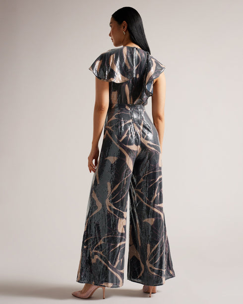 EDENNIE-Trousers-EDENNIE is the jumpsuit to end all jumpsuits. Add barrels of sparkle to your look with this abstract printed piece, complete with all-over sequins. This outfit was made for the dancefloor. Jumpsuit Short sleeved Abstract print All-over sequins Wide leg V-neck Belted waist Chae is 5'9.5" / 1.77m and wears Black in a Ted size 1- Ted Baker Romania