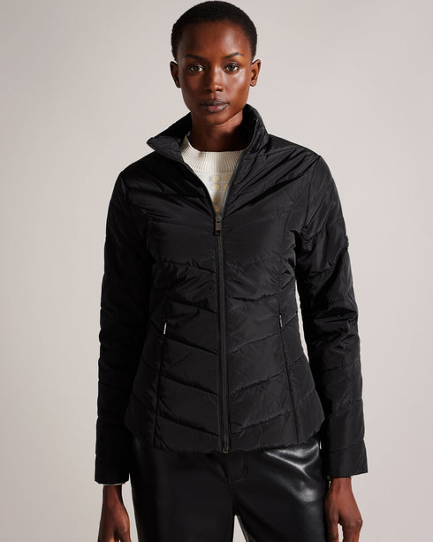 RENIKA-Outerwear-Don't let the weather catch you off guard. RENIKA's showerproof design ensures you stay dry in the unpredictable British weather, and it's easy to carry with its convenient packaway drawstring pouch. Padded jacket Showerproof Packaway drawstring pouch Zip fastening Funnel neck Long sleeves Awuoi is 5'10.5" / 1.79m and wears Black in a Ted size 1- Ted Baker Romania