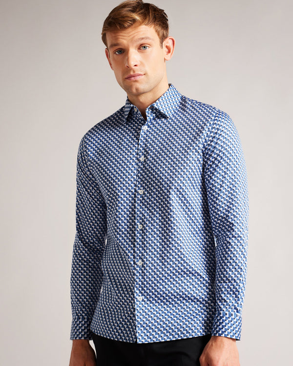BARDER-Shirts-BARDER is a wardrobe staple. Crafted from stretch cotton and featuring a geometric print, it's ideal for layering with smart-casual separates or worn on it's own to bring a fun pop of colour into your weekend look.By choosing Ted Baker cotton products, you're supporting our investment in the Better Cotton Initiative's mission. This product is sourced via a system of mass balance and therefore may not contain Better Cotton. Shirt Stretch cotton Geometric print Long sleeved Classic collar Button