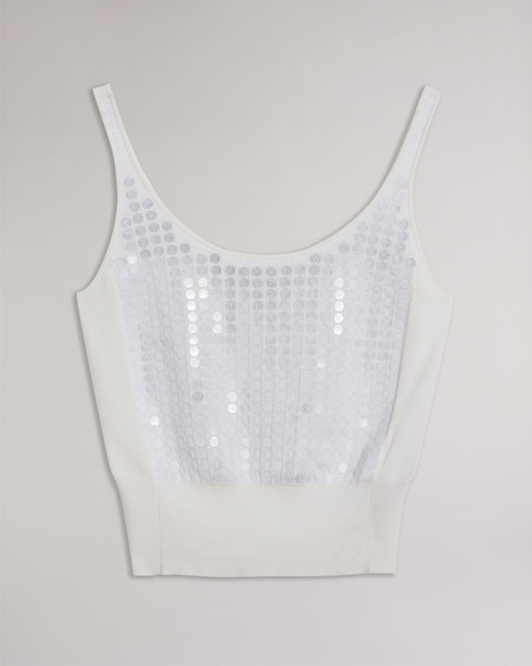 BOBBIIY-Knitwear-It's all in the details: Knitted vest Sequin embellishment Scoop neck Low back Ribbed waist Cropped fit Julia is 5'10" / 1.78m and wears White in a Ted size 1- Ted Baker Romania