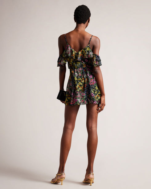 PRIYAHH-Trousers-Need an outfit to match your sunny disposition? Look no further than PRIYAHH. With ruffled off-shoulder sleeves and a flattering V-neck, this romper is perfect for any occasion from weekend brunch to a beach day. Plus, adjustable straps ensure a comfortable fit.The fabric of this product is made with 55% recycled polyester. Using recycled polyester helps divert plastic waste from ending in landfills, and helps us to reduce our dependence on virgin materials. Romper Off shoulder sleeves with