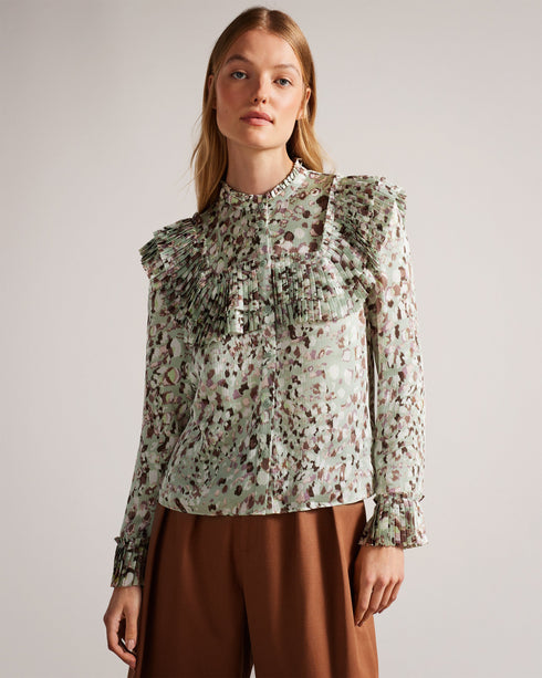INDIRA-Tops-Blouse With Ruffle Bib Detail- Ted Baker Romania