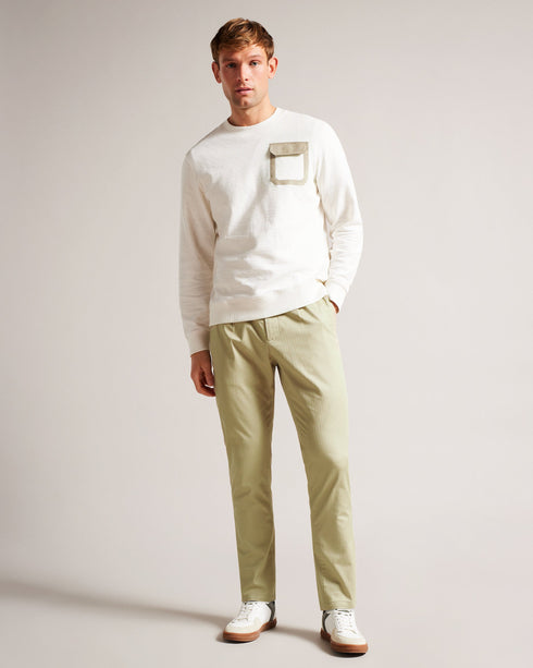 BOSSAR-Trousers-It's all in the details: Trousers Tailored details Cotton blend Regular fit Half elasticated waist Belt loops Zip and button fastening Elliot is 6'2" / 1.88m and wears Natural in 32 R- Ted Baker Romania