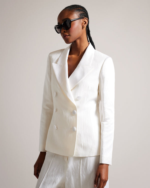 ASTAA-Jackets-Elevate your formal wardrobe with the sophisticated ASTAA tuxedo jacket, crafted from a luxurious linen blend for a lightweight and breathable feel. Its oversized lapel brings a modern twist to the look for when you're dressing to impress. Tuxedo jacket Linen blend Double breasted buttons Oversized peaked lapel Long sleeved Ayo is 5'8" / 1.73m and wears Cream in a Ted size 1- Ted Baker Romania