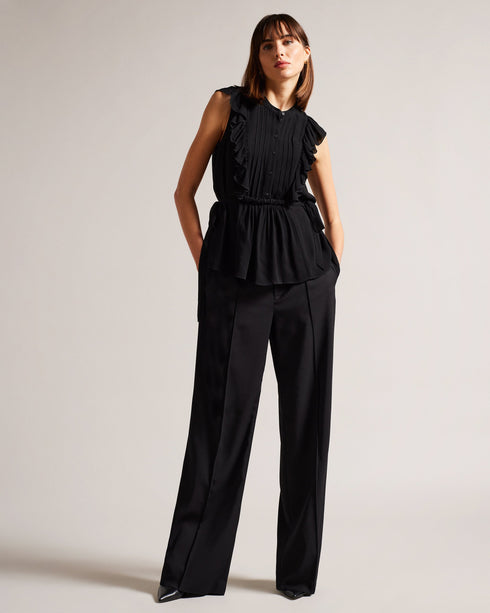 EVALIE-Tops-EVALIE has the details covered. This little frilled number has them in abundance and will have you feeling ready to strut your stuff. With its frills, piping details and waist ties, this top will dress up any look. Sleeveless top Frilled embellishments Piping stripes Crew neck Gathered waist Waist ties Front button fastening Julia is 5'10" / 1.78m and wears Black in a Ted size 1- Ted Baker Romania