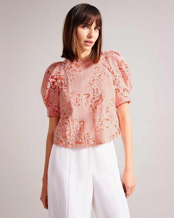 MELIIHA-Tops-Fashion-forward and utterly feminine, MELIIHA is a trusty addition to your wardrobe. Tied up in a bow at the back and floral all over, this boxy top has you covered for days in the park, boozy brunches and dinner dates. Boxy fit top Short puff sleeves Tie up back with cut-out Floral print Crew neck Julia is 5'10" / 1.78m and wears Coral in a Ted size 1- Ted Baker Romania