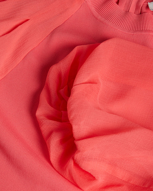 BRONTEI-Dresses-Experience a new dimension of feminine style with this midi dress. BRONTEI's sheer puff sleeves take the look to another level of sophistication, while the knit bodice and high neck are tastefully flirty. The knit fabric of this product is made with 66% recycled viscose, and the woven fabric is made with 52% recycled polyester. Using recycled materials helps divert fabric waste from ending in landfills and reduces our dependence on virgin materials. Midi dress Sheer puff sleeves Knitted bodi