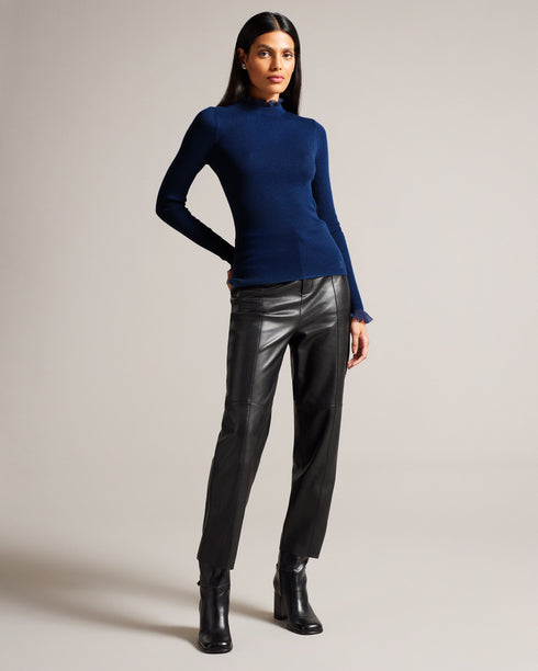 DVANA-Knitwear-For a frilling addition to your smart-casual wardrobe, add DVANA to your style repertoire. Not any ordinary knit, this ribbed jumper is given a little extra in the form of a frill detailing on the neckline and sleeves. Fitted jumper Cashmere blend High neck Long sleeves Frilled trims Ribbed knit- Ted Baker Romania