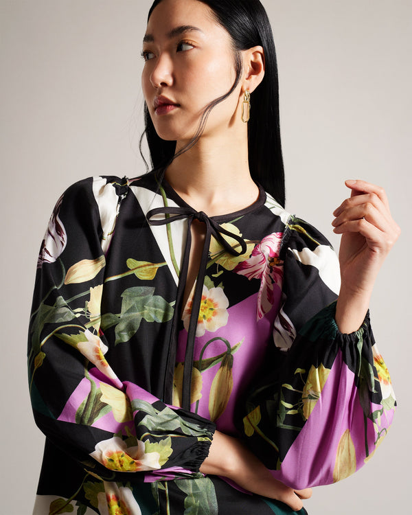 DARCELY-Tops-Boxy Long Sleeved Top with Skinny Neck Tie- Ted Baker Romania