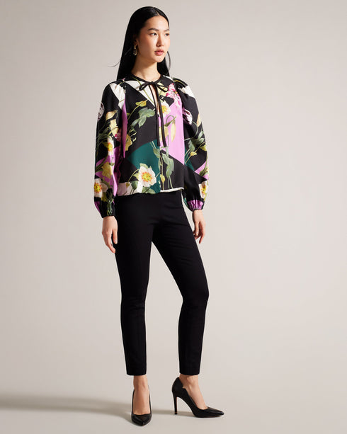 DARCELY-Tops-Boxy Long Sleeved Top with Skinny Neck Tie- Ted Baker Romania