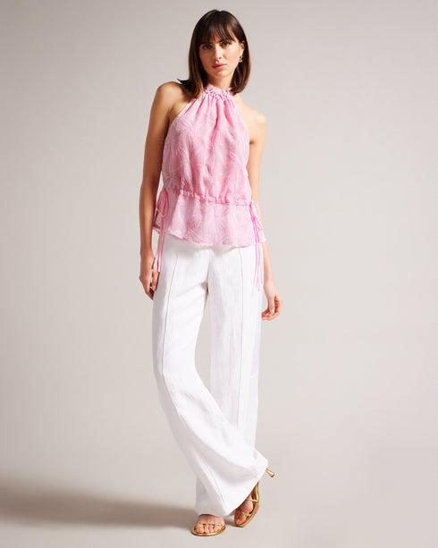 IVIEEY-Tops-It's all in the details: Halter neck top Sleeveless Frilled high neck Drawstring waist Embroidered leaf design Julia is 5'10" / 1.78m and wears Lilac in a Ted size 1- Ted Baker Romania