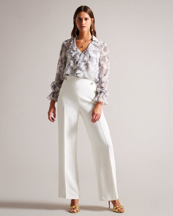 LLAYLAT-Trousers-Upgrade your work wardrobe with the LLAYLAT trousers. Tailored pleats, wide legs and high waist create a flattering silhouette that pairs perfectly with a tucked-in blouse or vest. Delicately embossed buttons add a touch of sophistication, while the pockets keep your essentials close at hand. High waisted trousers Twill fabric Wide leg Embossed buttons Pockets Tailored pleats Lined- Ted Baker Romania