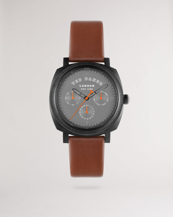TIMEDE-Watches-TIMEDE is more than just a timepiece; it's a style investment. This watch's sleek details and subtle style make it a must-have for any man's wardrobe.Now available with sustainably sourced packaging, with paper materials sourced from FSC certified, sustainably managed forests, and cushion from 100% recycled PU. Using recycled pu helps divert plastic waste from ending in landfills. Watch Chronograph dial Smooth leather strap Water resistant up to 50m 1 year warranty Comes in Ted Baker branded