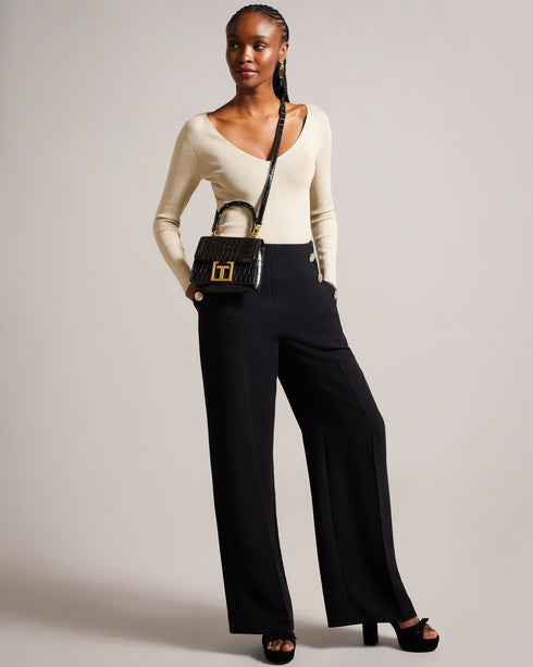 AALICCE-Bags-Whether You're Heading To A Brunch Date Or A Night Out With Friends The Aalicce Bag Is The Ideal Companion To Elevate Your Style And Keep Your Essentials Close At Hand. Crafted From High-quality Faux Leather With A Chic Croc Texture This Crossbody Features A Bamboo Top Handle And Statement Hardware For A Modern Edge. Crossbody bag Faux leather Croc texture Bamboo top handle Statement T hardware Adjustable shoulder strap Dimensions: 5.5cm x 15cm x 18cm- Ted Baker Romania