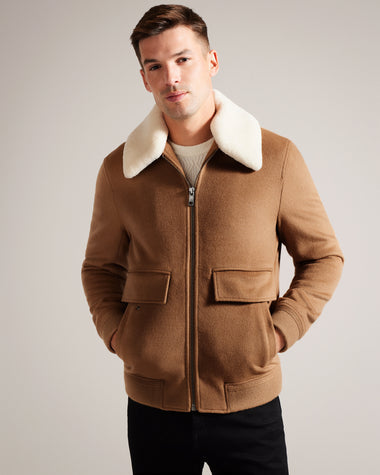 ARUNCUS-Outerwear-Wool Bomber Jacket Wrap yourself in classic style. Crafted from fine wool, the bomber jacket offers timeless appeal and enduring luxury.- Ted Baker Romania