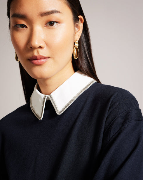 PENNIII-Knitwear-Your new favourite jumper, PENNIII has all the comfort with a little added charm, thanks to its embellished shirt collar. Pair with your favourite jeans to spruce up your casual outfits.This product is made using LENZING™ ECOVERO™ Viscose fibers. LENZING™ ECOVERO™ fibers are derived from sustainable wood and pulp, sourced from certified and controlled forests, with up to 50% lower emissions and water impact compared to generic viscose. LENZING™ and ECOVERO™ is a trademark of Lenzing AG. Jum