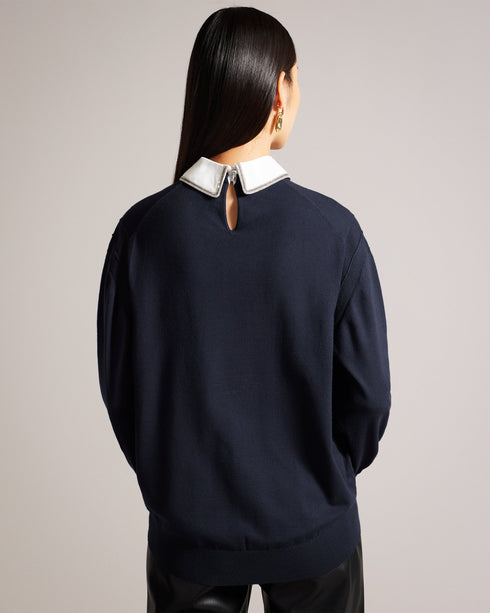 PENNIII-Knitwear-Your new favourite jumper, PENNIII has all the comfort with a little added charm, thanks to its embellished shirt collar. Pair with your favourite jeans to spruce up your casual outfits.This product is made using LENZING™ ECOVERO™ Viscose fibers. LENZING™ ECOVERO™ fibers are derived from sustainable wood and pulp, sourced from certified and controlled forests, with up to 50% lower emissions and water impact compared to generic viscose. LENZING™ and ECOVERO™ is a trademark of Lenzing AG. Jum