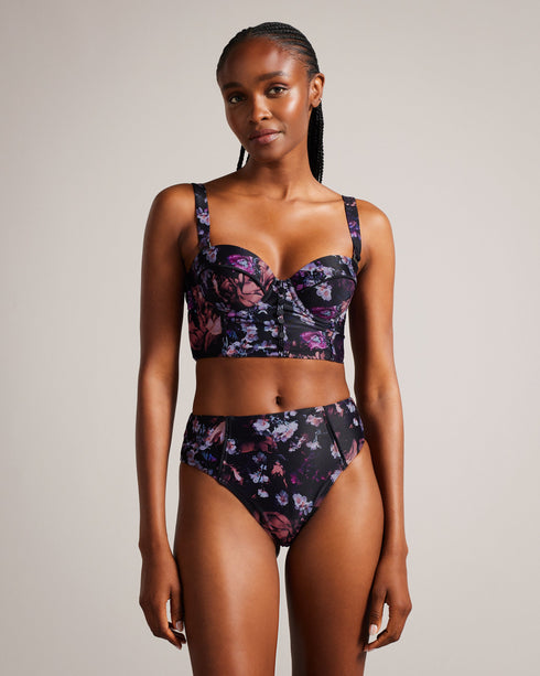 AJANTAH-Swimwear-Featuring a floral print and decorative button front, the AJANTAH bikini top boasts a flattering silhouette that's sure to turn heads. The back cut-out and adjustable straps offer comfort and versatility for all your coastal adventures. Longline bikini top Balconette cups Floral print Decorative buttons Contrast piping Adjustable straps Hook fastening Back cut-out Metal branded plaque- Ted Baker Romania