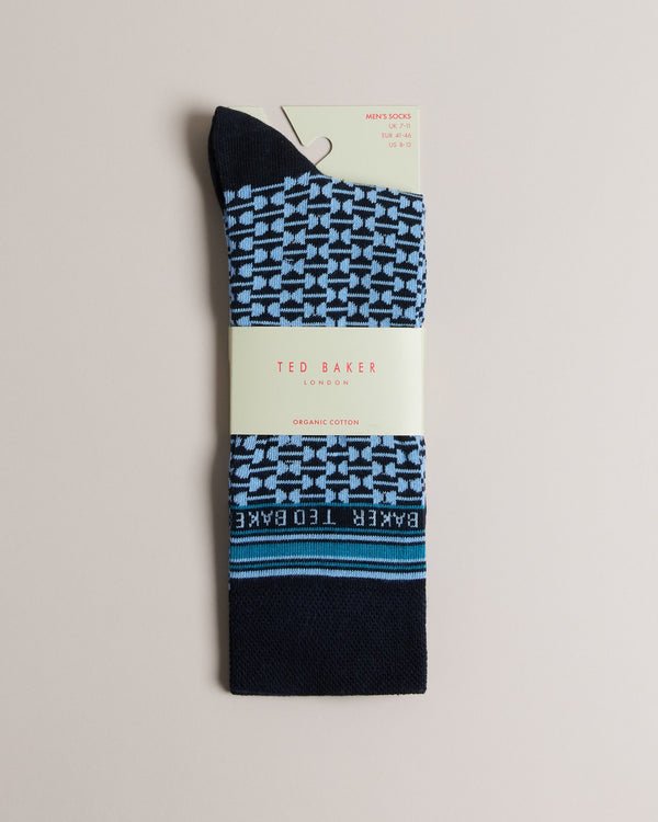 BAKEING-Socks-Teat your feet to BAKEING. In a versatile crew length with a geometric jacquard pattern, this cotton rich pair adds dimension to any look. Crew socks Cotton blend Jacquard geometric print Logo banner Metallic logo detail Cuffed ankle- Ted Baker Romania