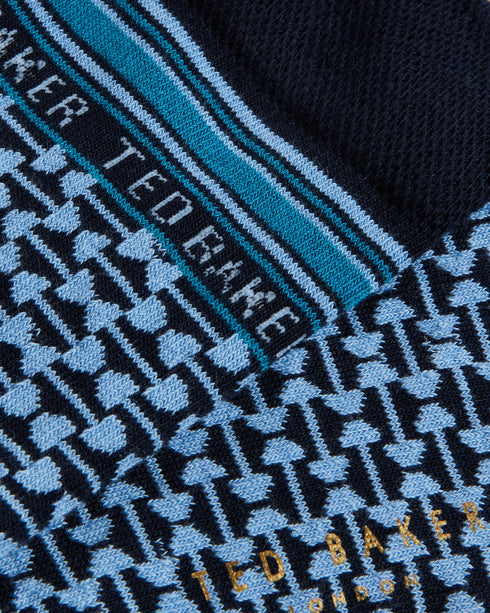 BAKEING-Socks-Teat your feet to BAKEING. In a versatile crew length with a geometric jacquard pattern, this cotton rich pair adds dimension to any look. Crew socks Cotton blend Jacquard geometric print Logo banner Metallic logo detail Cuffed ankle- Ted Baker Romania