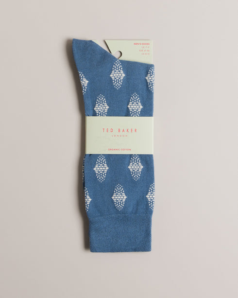 DRENCHD-Socks-Treat your feet to DRENCHD. In a versatile crew length with a geometric jacquard pattern, this cotton rich pair adds dimension to any look. Crew socks Cotton blend Jacquard geometric print Metallic logo detail Cuffed ankle- Ted Baker Romania