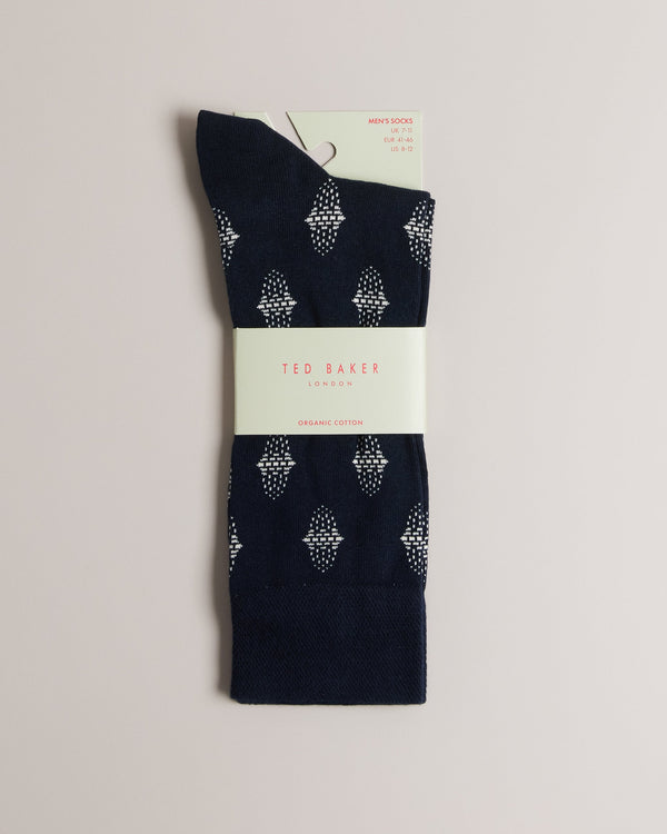 DRENCHD-Socks-Treat your feet to DRENCHD. In a versatile crew length with a geometric jacquard pattern, this cotton rich pair adds dimension to any look. Crew socks Cotton blend Jacquard geometric print Metallic logo detail Cuffed ankle- Ted Baker Romania