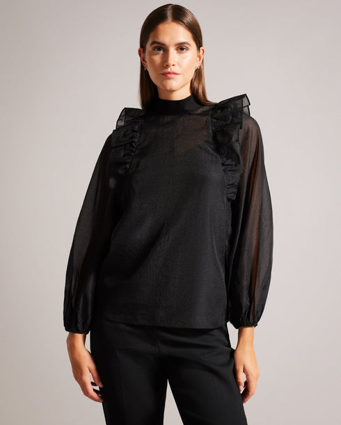 AUBREEI-Tops-Level up your wardrobe with AUBREEI. Made from organza with an oversized fit, this top strikes the perfect balance between elegance and comfort, making it an ideal choice for anything from a brunch date to a family party. Oversized organza top Frilled shoulder details 3/4 blouson sleeves Ribbed knit stand collar Lined body Button fastening Keyhole cut-out on back- Ted Baker Romania